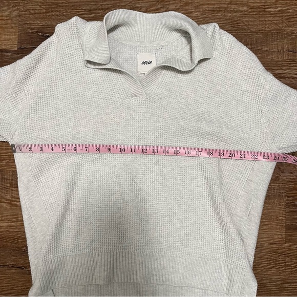 AERIE Cozy Waffle Knit Popover Sweater Light Heather Gray Size Medium - Picture 6 of 7